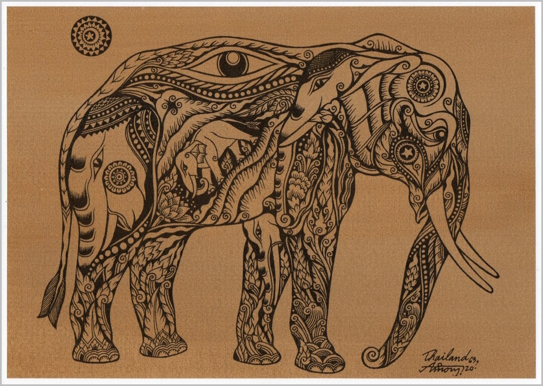 Thai Traditional Art of Elephant by Printing on Sepia Paper. - Etsy