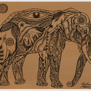 Thai traditional art of Elephant by printing on sepia paper.