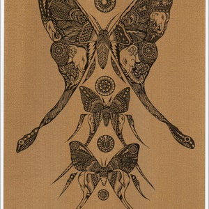 Thai traditional art of Butterfly by printing on sepia paper.