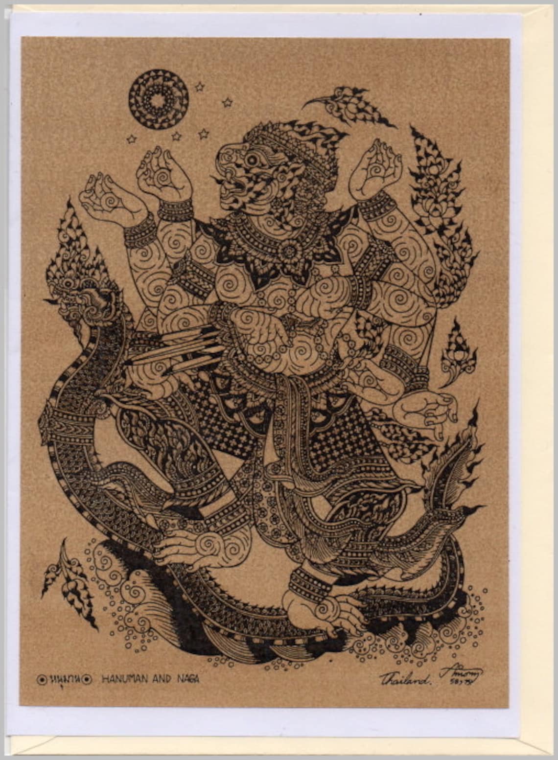 Thai Traditional Art of Hanuman and Naga by Printing on Sepia - Etsy