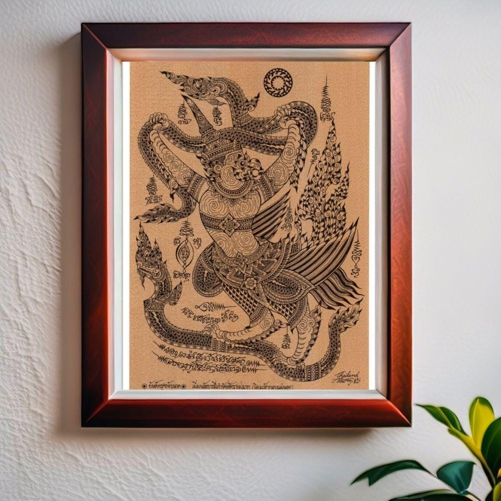 Thai Traditional Art of Garuda by Printing on Sepia Paper Thai Traditional Art of Garuda by Printing on Sepia Paper