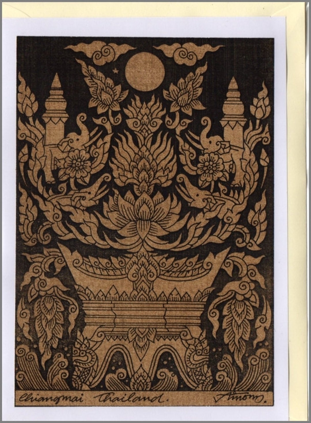 Thai Traditional Art Elephant by Printing on Sepia Paper Card - Etsy