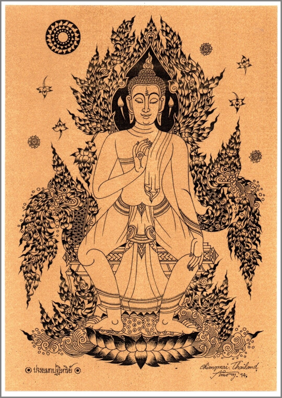 Thai Traditional Art of Buddha by Printing on Sepia Paper Etsy