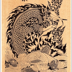 Thai traditional art of Talisman Saringka Mussaya by printing on sepia paper