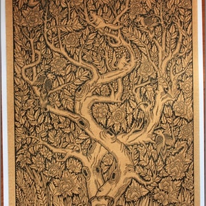 Thai traditional art of Tree by printing on sepia paper
