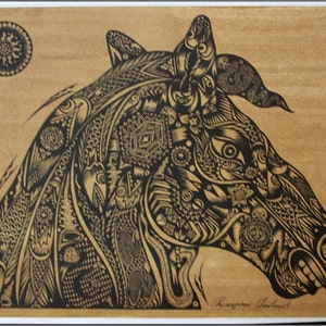 Thai traditional art of Horse by silkscreen printing on sepia paper.
