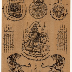 Thai traditional art of Talisman by printing on sepia paper
