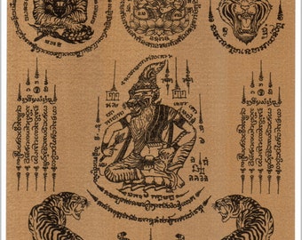 Thai traditional art of Talisman by printing on sepia paper