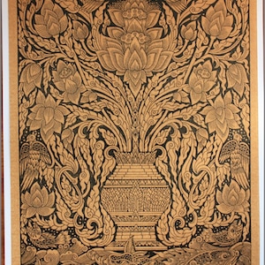 Thai traditional art of A Pot Of Lotus by printing on sepia paper.