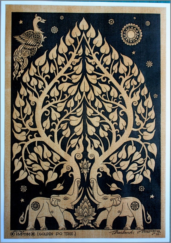 Thai Traditional Art of Bodhi Tree by Printing on Sepia Paper. - Etsy