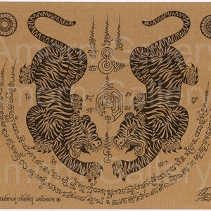 Digital File Download, Prints Art,Thai traditional art of Tiger Leap (Tiger pairs) print(Sepia Color).