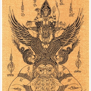 Thai traditional art of Garuda Vishnu by silkscreen printing on paper