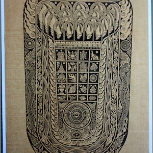 Thai traditional art of Feet Of The Buddha by printing on sepia paper.