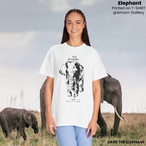Arte tradicional tailandés de Save The Elephant Impreso en camiseta unisex teñida en ropa, elefante divertido, coleccionables de elefantes, regalo para amantes de los elefantes.