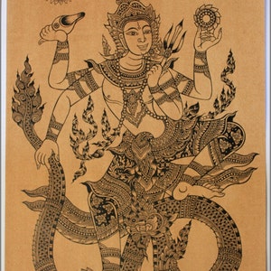 Thai traditional art of Narayana by printing on sepia paper.