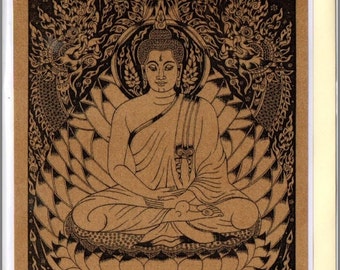 Thai traditional art Buddha by printing on Sepia paper Card