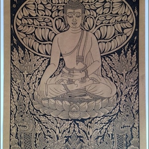 Thai traditional art of Buddha by printing on sepia paper