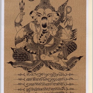 Thai traditional art Ganesha by printing on Sepia paper card.