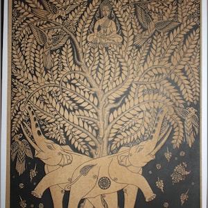 Thai traditional art of Buddha by printing on sepia paper