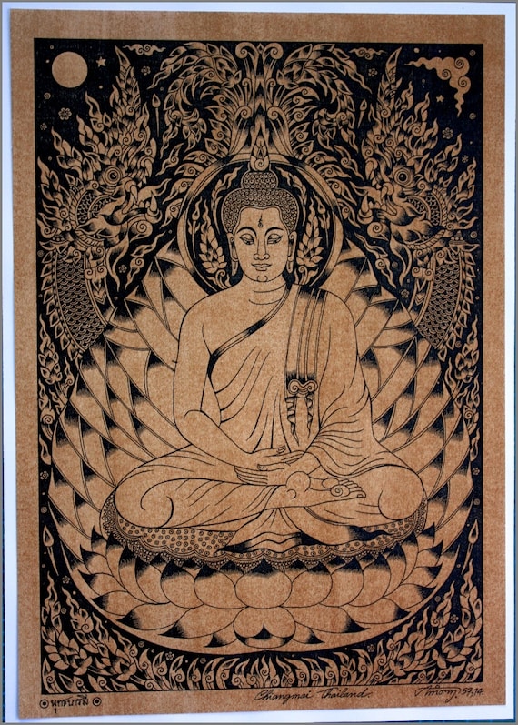 日本画　絵画　仏陀　Buddha アジアン　値下げ Thai Traditional Art of Buddha by Printing on Sepia Paper. - Etsy