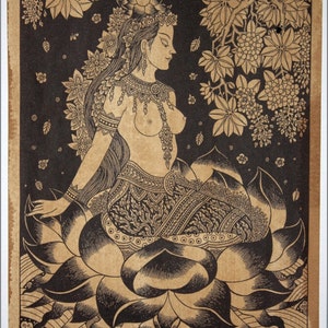 Thai traditional art of Apsara by printing on sepia paper.