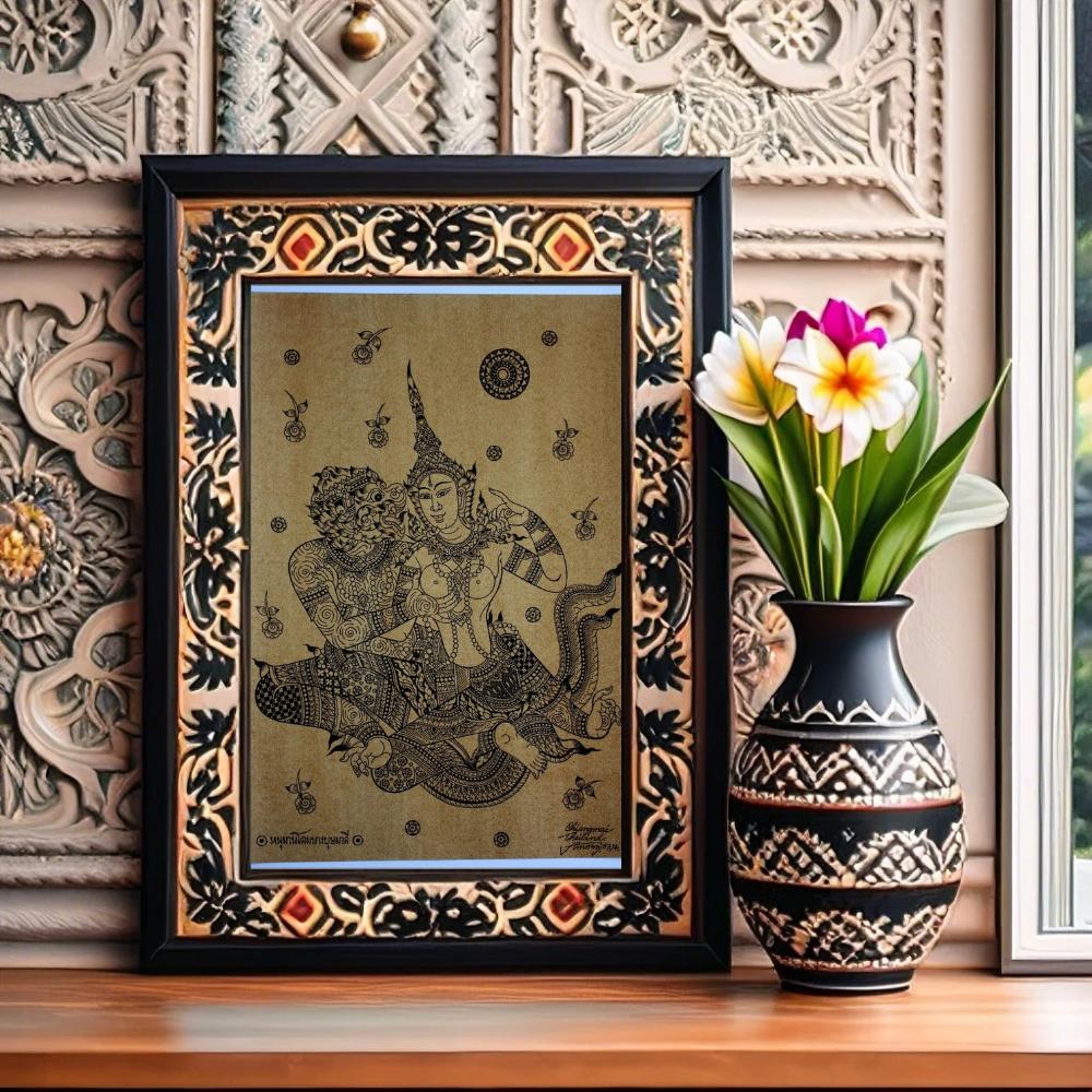 タイの伝統的なハヌマーンアートをセピア色の紙に印刷して、MRS