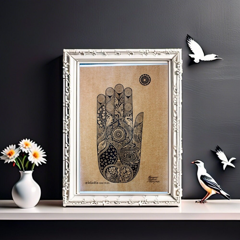 Thai Traditional Art of Hand of the Buddha by Printing on Sepia