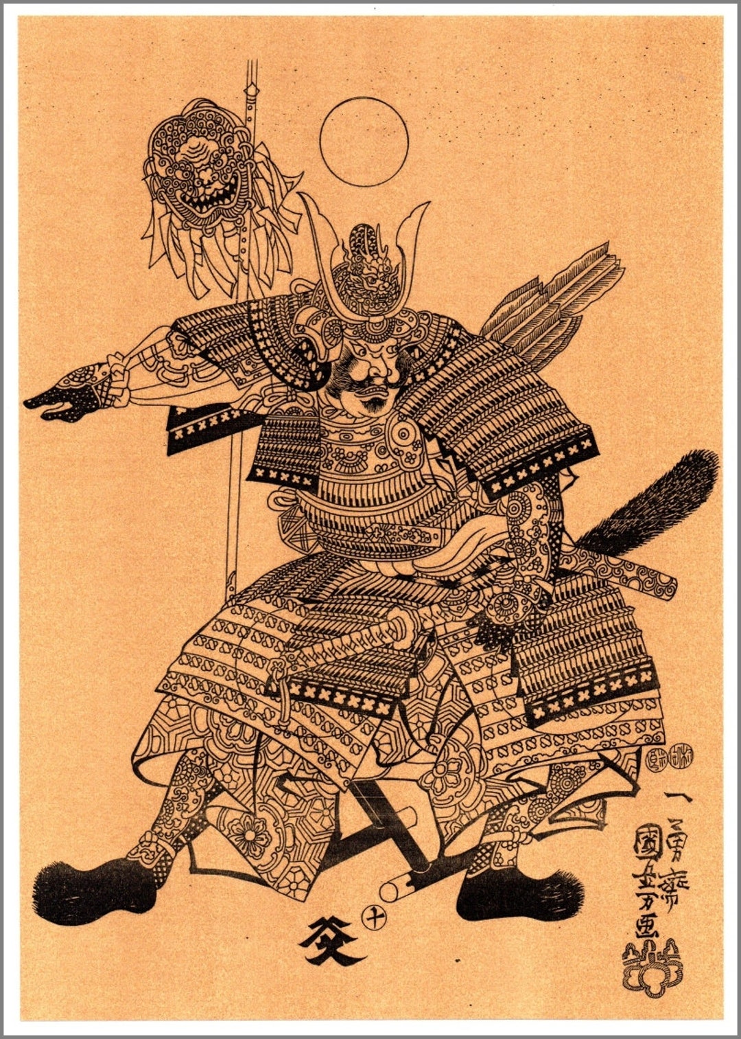 Thai Traditional Art of Japan Style(samurai) by Printing on Sepia