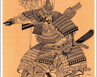 Thai traditional art of Japan Style(Samurai) by printing on sepia paper.