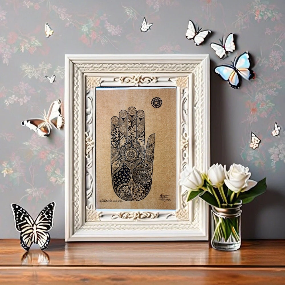 Thai Traditional Art of Hand of the Buddha by Printing on Sepia