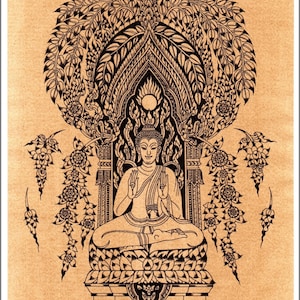 Thai traditional art of Buddha by printing on sepia paper.