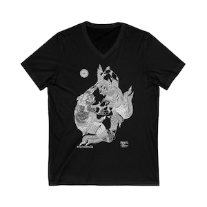 Hanuman Vs. Giant by printed on Unisex Jersey Short Sleeve V-Neck Tee.You will get,Thai traditional art. Gift for you and your loved.