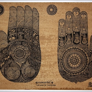 Thai traditional art of Hand Of The Buddha by printing on sepia paper image 1