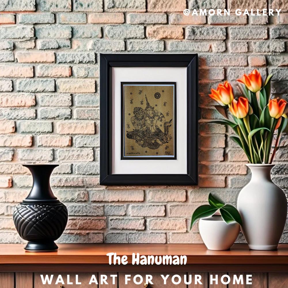 タイの伝統的なハヌマーンアートをセピア色の紙に印刷して、MRS