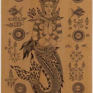 Thai traditional art of Talisman by printing on sepia paper.