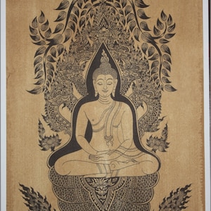 Thai traditional art of Buddha by printing on sepia paper.