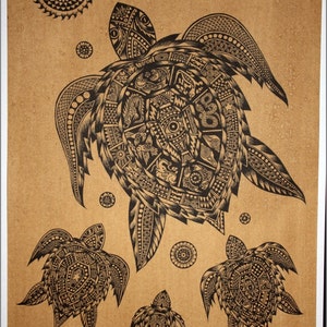 Thai traditional art of Turtle by printing on sepia paper.