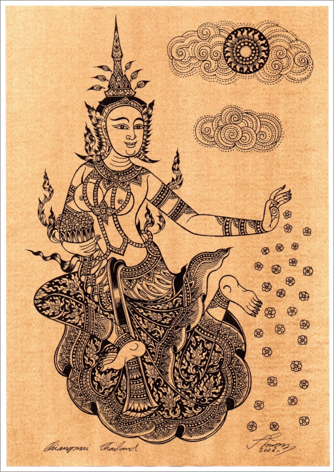 Thai Traditional Art of Apsara by Printing on Sepia Paper - Etsy