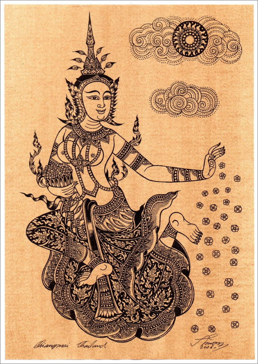 Thai Traditional Art of Apsara by Printing on Sepia Paper - Etsy