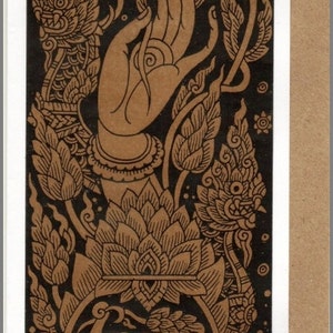 Thai traditional art Hand Of Buddha by printing on Sepia paper card_d