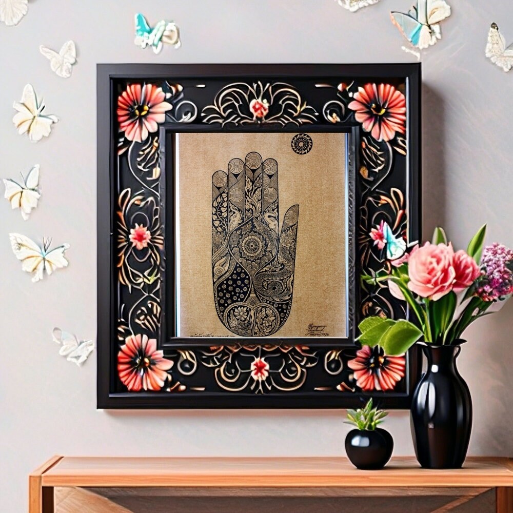 Thai Traditional Art of Hand of the Buddha by Printing on Sepia