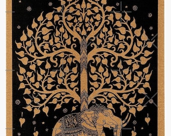 Digital File Download, Prints Art,Thai traditional art of Bodhi tree print(Sepia Color).