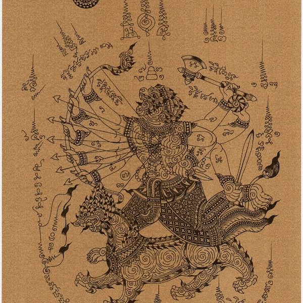 Thai traditional art of Hanuman by printing on sepia paper