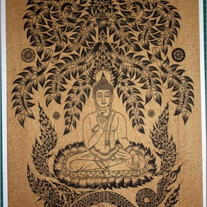 Thai traditional art of Buddha by printing on sepia paper.