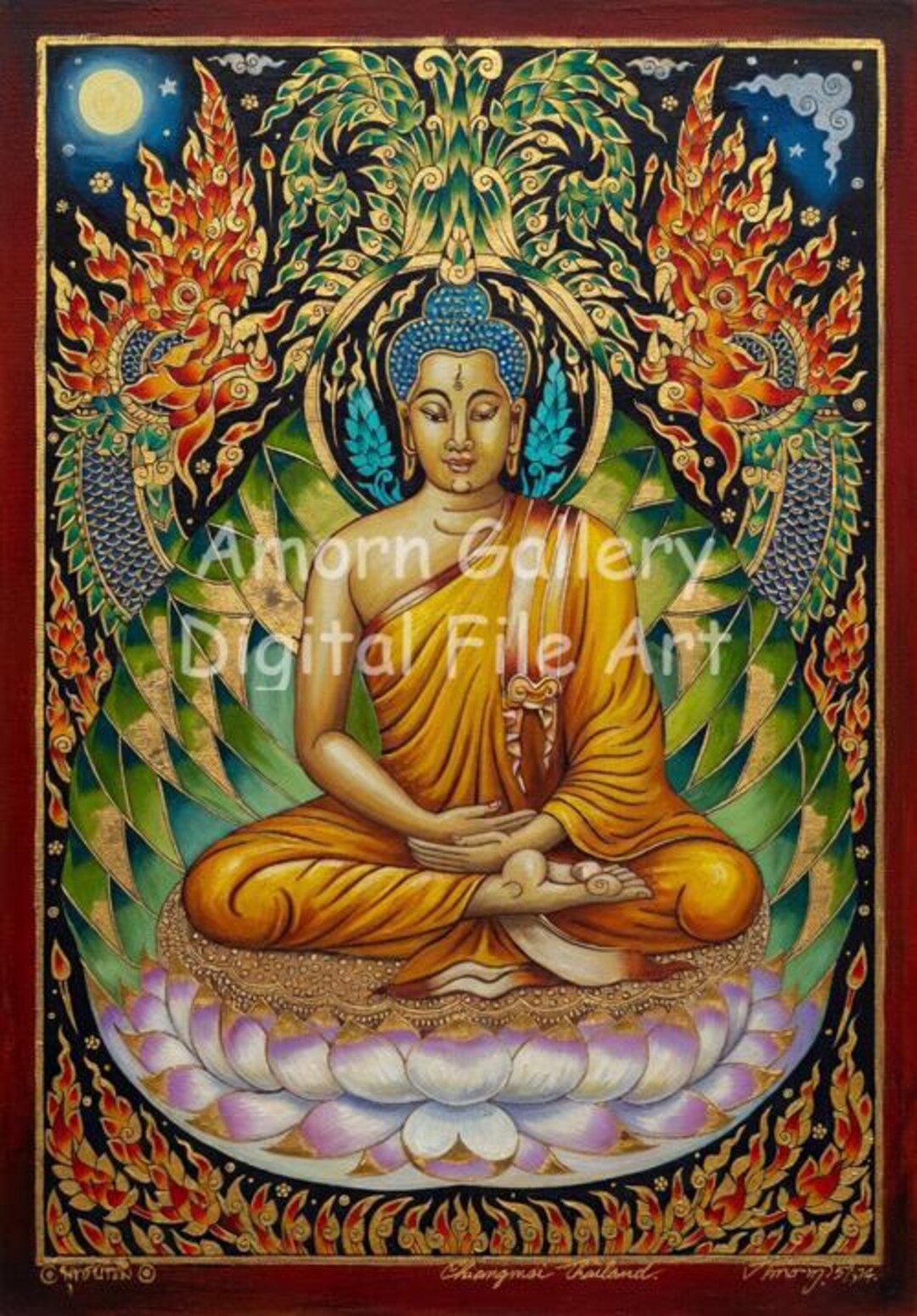Golden Buddha Meditation Printable Wall Art, Thai Buddhist Art Digital ...