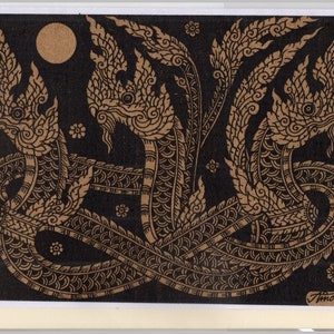 Thai traditional art Naga by printing on Sepia paper card.