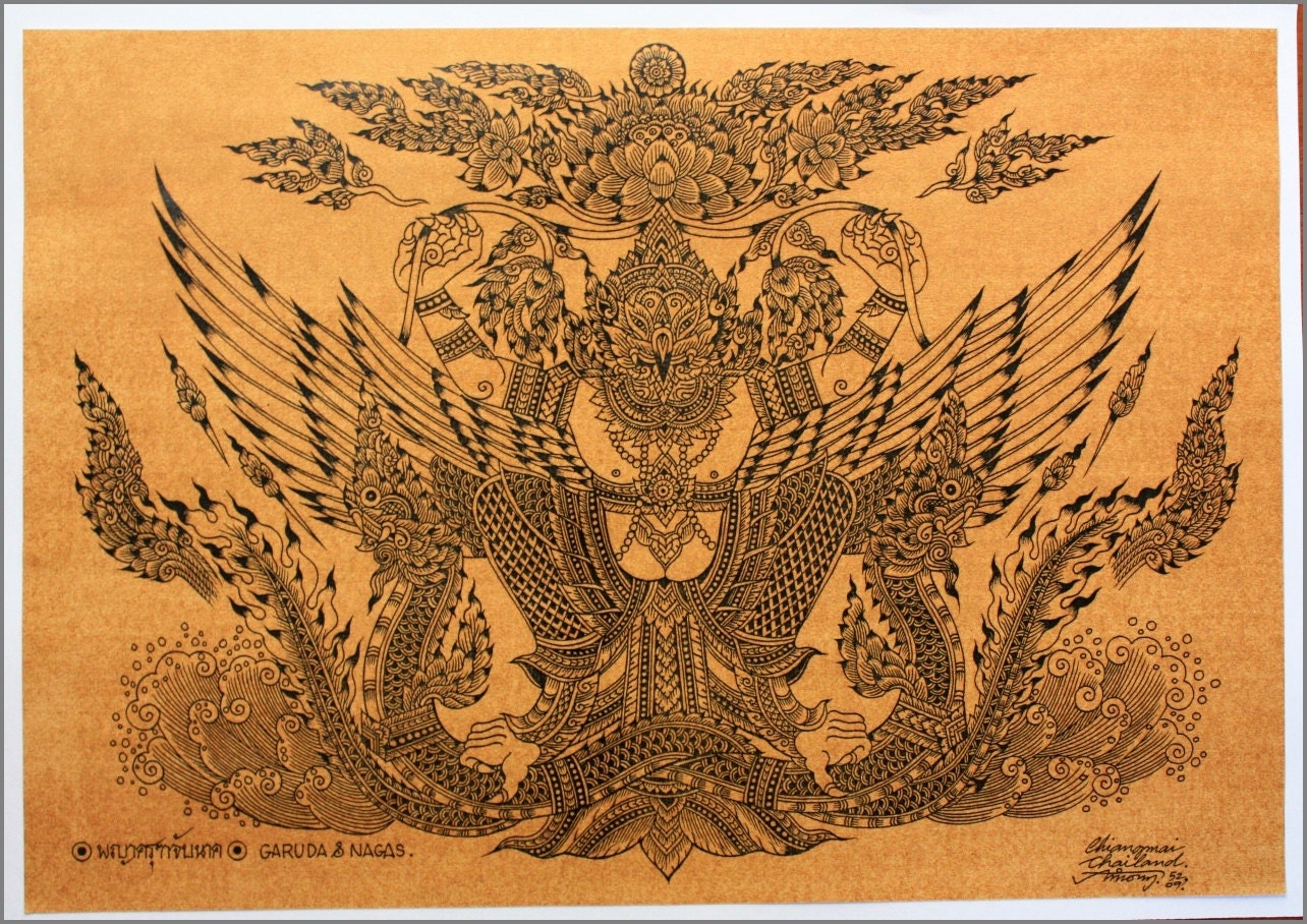 Thai Traditional Art of Garuda by Printing on Sepia Paper - Etsy