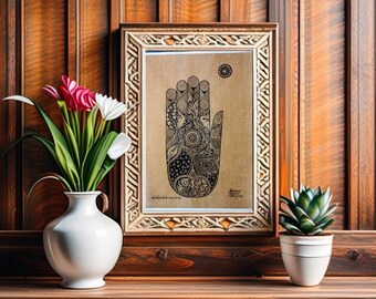 Thai Traditional Art of Hand of the Buddha by Printing on Sepia