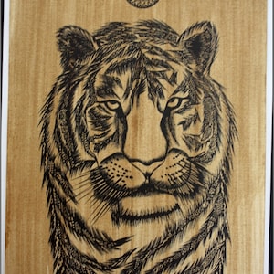 Thai traditional art of Tiger by printing on sepia paper