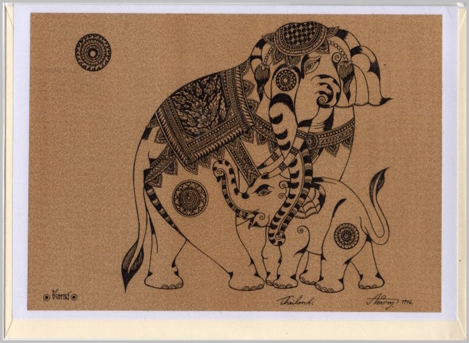 Thai Traditional Art Elephant by Printing on Sepia Paper Card. - Etsy